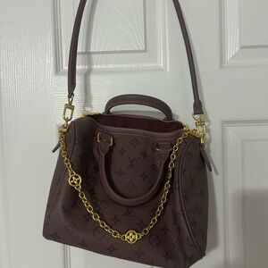 Louis Vuitton Mauve Brown Satchel with Gold Chain Accent